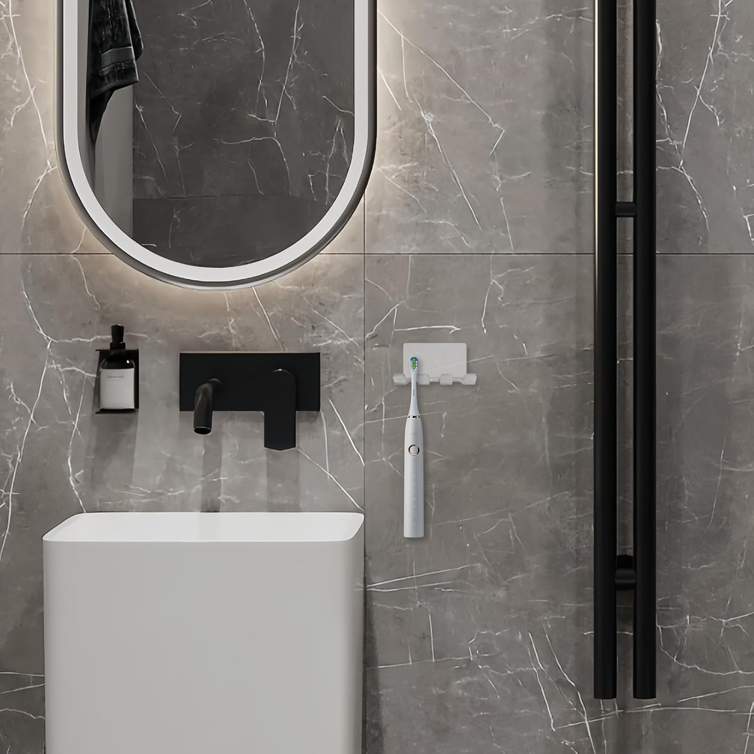 Self Adhesive Toothbrush Holders Wall Mounted, 3 Slots Electric Toothbrush Organizer for Shower, Multipurpose Rack Hanger for Power Plug, Razor, Key(Frosted)