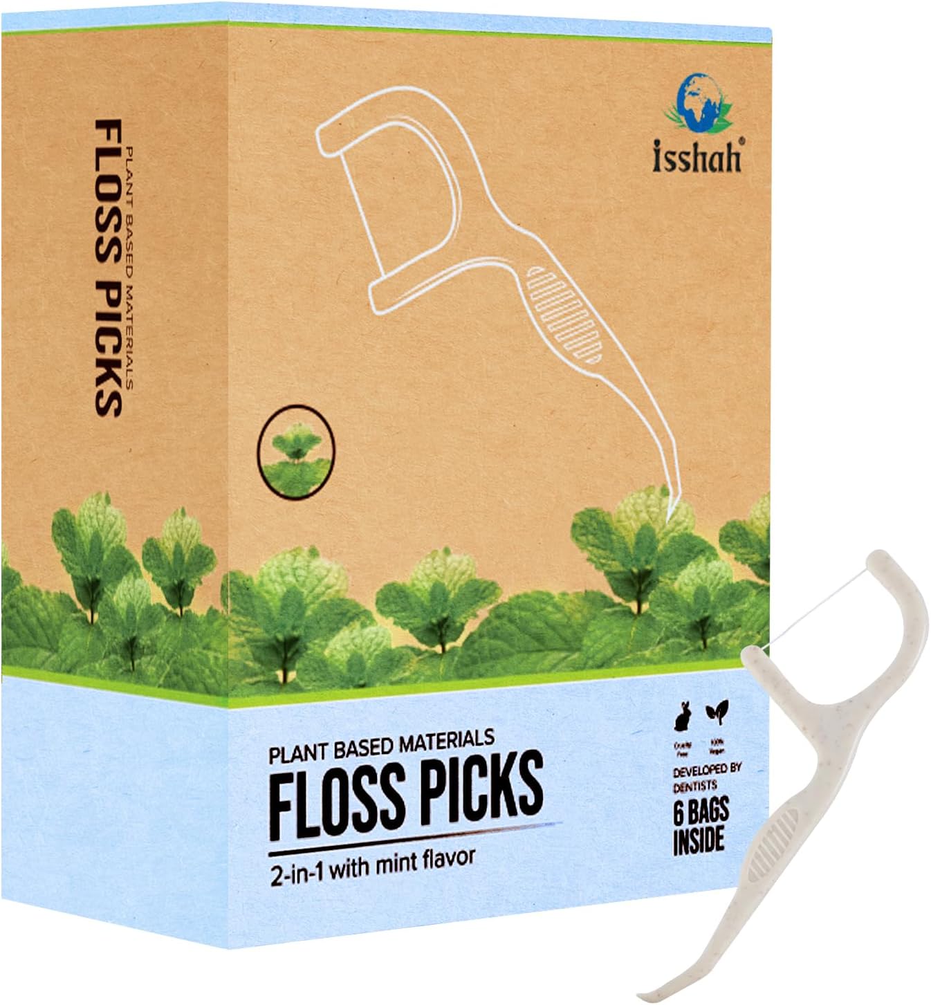 Floss Picks (300 Count) – Plant Based Dental Floss Picks for Superior Oral Care, Dental Hygiene, and Gum Health, Cruelty Free Tooth Floss Picks Single Thread (Mint)