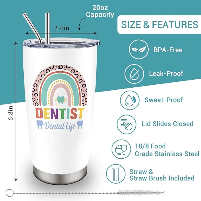 Christmas Gifts for Dentist, Dentist Gifts for Women Men, Dentist Appreciation Gift, Funny Dentist Gift Ideas, 20 oz Stainless Steel Tumbler