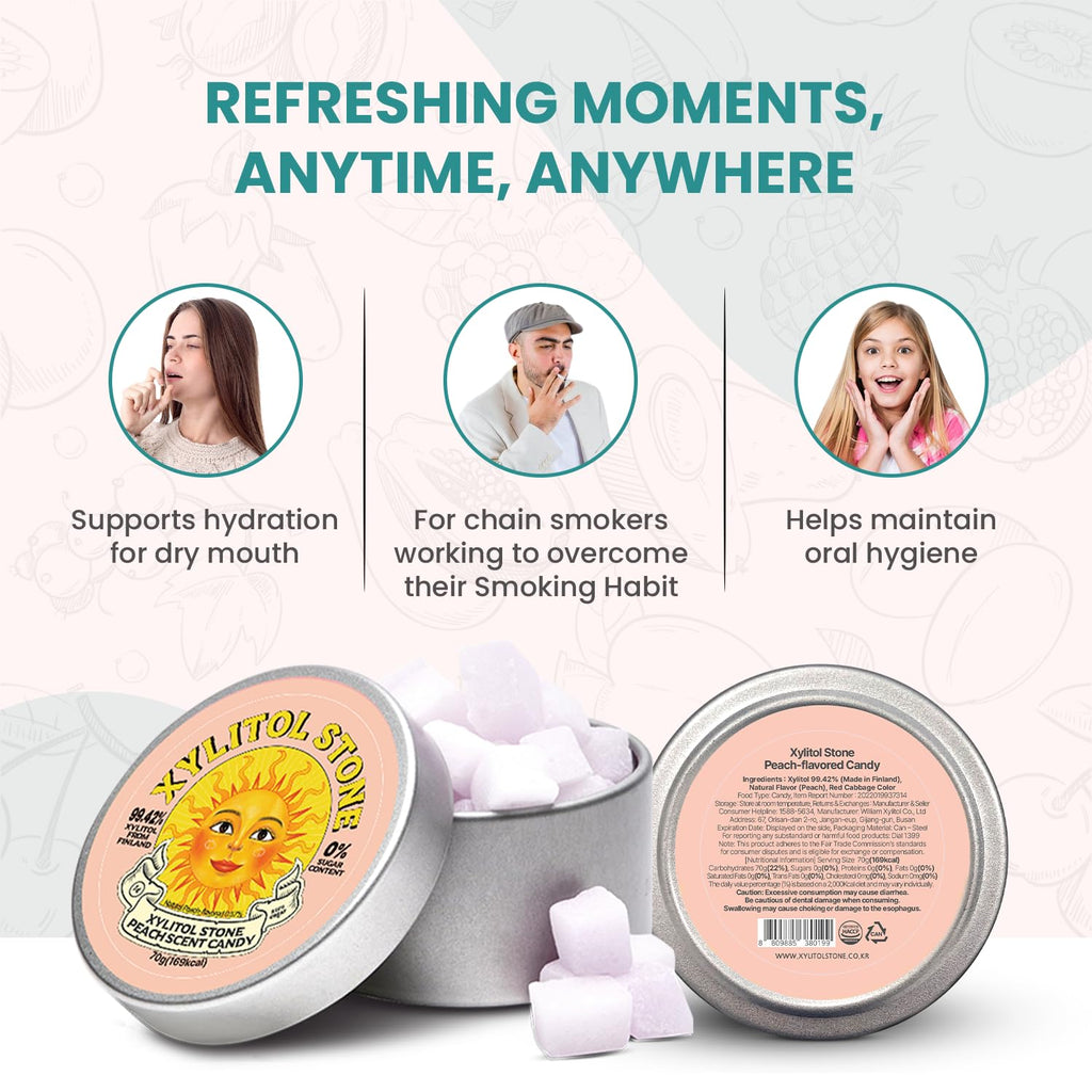 Xylitol Stone Sugar Free Candy - Vegan & Keto Friendly Unique Hard Candy - 100% Natural Flavor Candies - Gluten Free & Non-GMO Breath Freshener Low Calorie Mints - Pack of 1 (Peach)