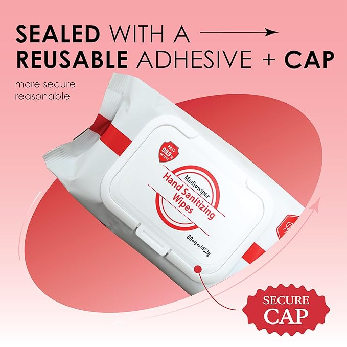 MEDIWIPER 80ct Unscnted Alcohol-Free Hand Sanitizing Wipes, Wet Wipe, Hand Sanitizer (320 Wipes (80 * 4))