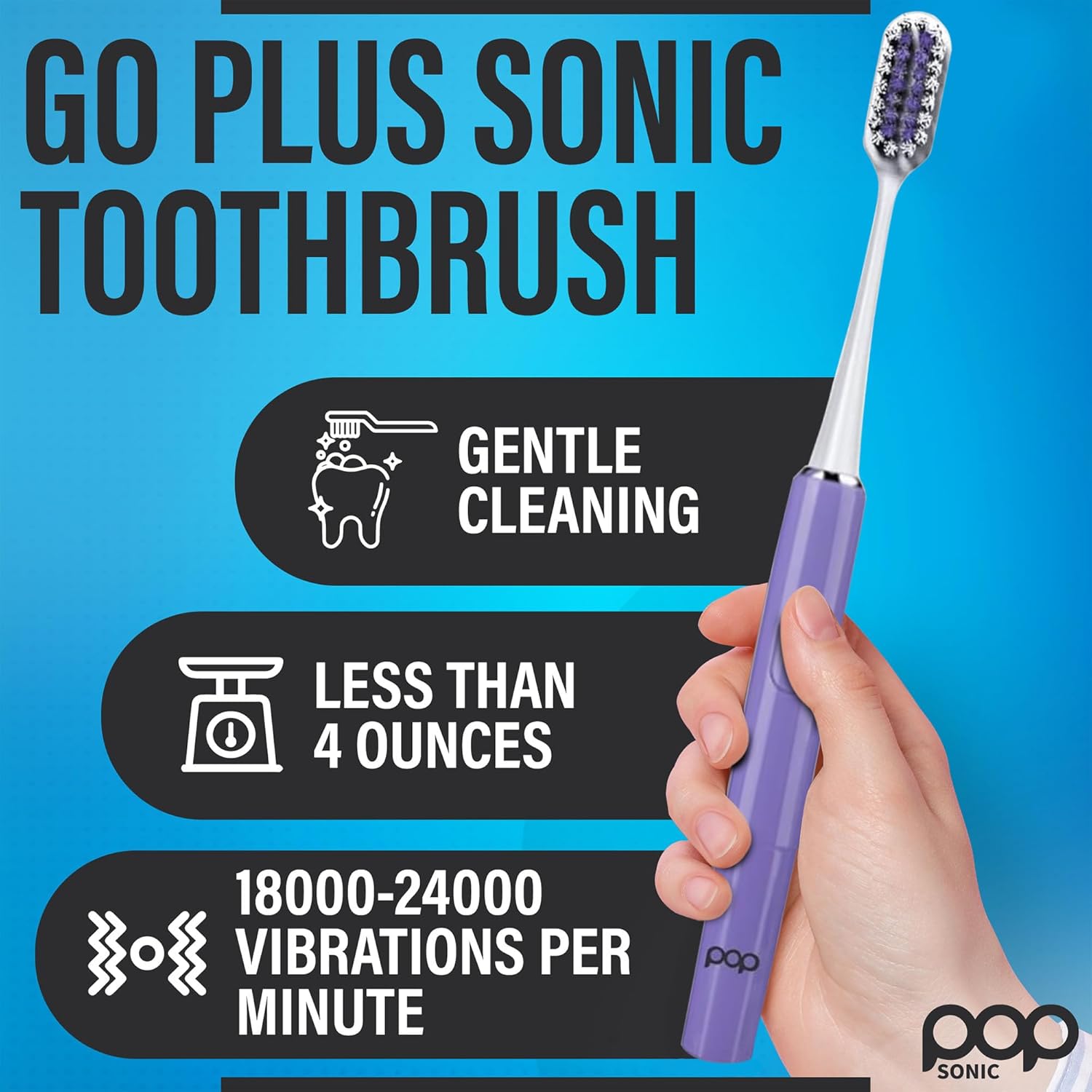 Go Plus Sonic Toothbrushes for Adults w/Electric Toothbrush Case - Electric Toothbrush for Adults & Kids - Sonic Toothbrush w/ 2 Speeds - 18000-24000 Vibrations Per Minute (Punchy Purple)