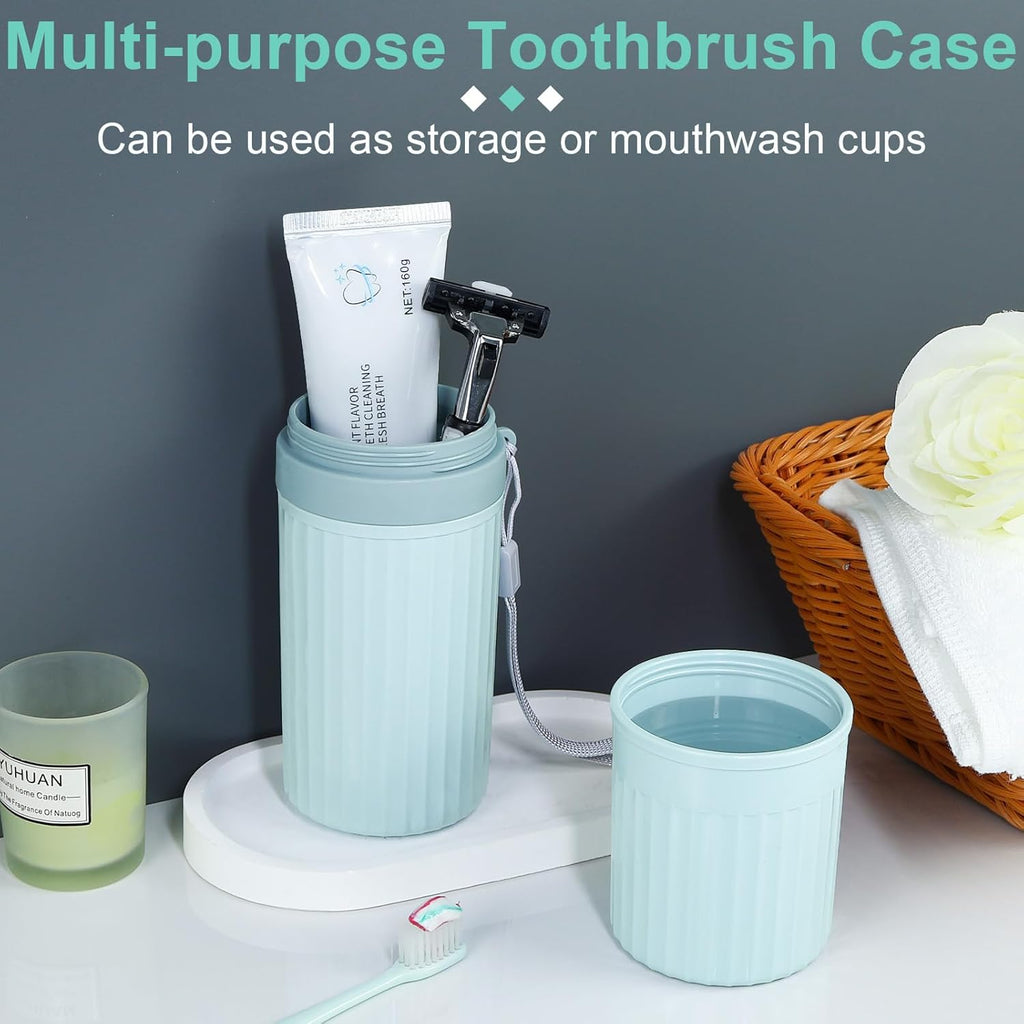 Mulbozy Travel Toothbrush Holder, Large Travel Toothbrush Cup Case, Portable Travel Toothbrush Toothpaste Makeup Storage for Business Trip Camping School - Blue