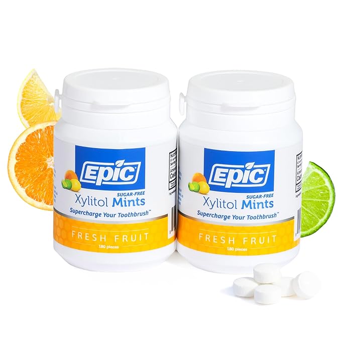 Epic Dental Sugar Free Oral Care Set – 144-Piece Fresh Fruit Gum, 360 Fresh Fruit Mints, 2 Tubes Spearmint Fluoride Toothpaste – Aspartame Free, Dentist Approved, Helps with Dry Mouth & Cavity Care