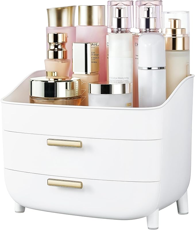 Vtopmart 3-Tier Skincare Makeup Organizer with Drawers for Vanity and Bathroom Countertop, Large Cosmetic Storage Box Case for Dresser, with Non-Slip Base