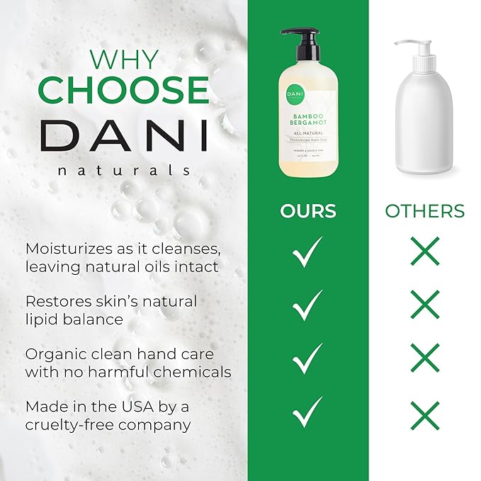 DANI Naturals Moisturizing Hand Soap – Bamboo Bergamot Scent, Hydrating, Sulfate-Free & Paraben-Free, 12 Oz Bottle with Pump, Gentle Cleansing for Dry Skin