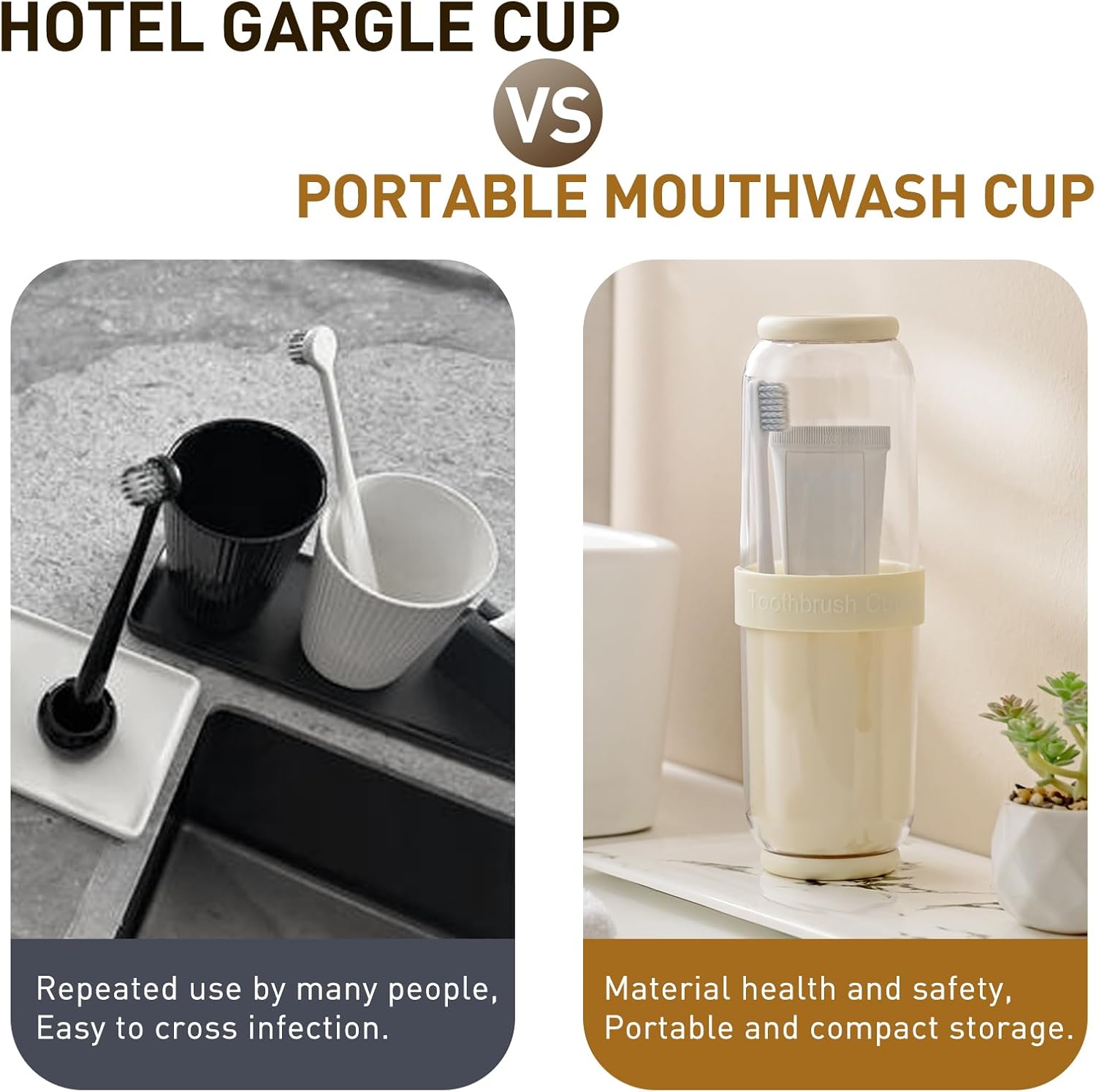 Toothbrush Cup with Cover, Travel Toothbrush Case Portable Toothbrush Holder for Traveling Business Camping School Bathroom (Beige)