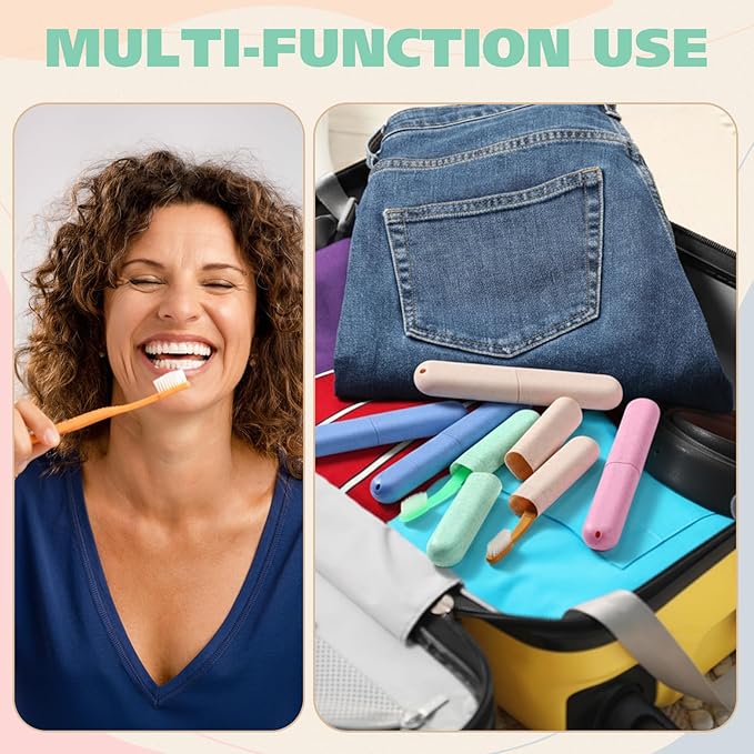 LemonRoad 20 Sets Travel Toothbrush Sets Disposable Toothbrush with Individual Portable Case Individually Wrapped Tooth Brush with Cases for Homeless Supplies Travel Camping Hotel (Macron)