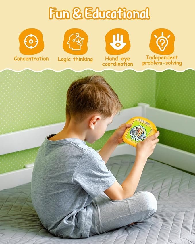 Rotating 3D Puzzle for Kids 3 4 5 6 7 Year Old, 4 Puzzles in 1, Handheld Game Fidget Toys for Travel, Cars & Plane, Fine Motor Skills Developing (Zoo Animal Squad)