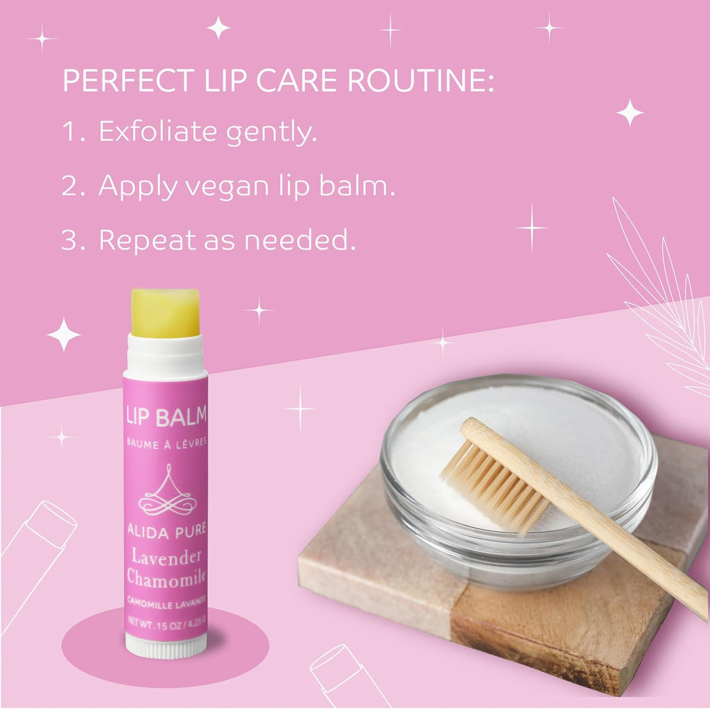 Vegan Lip Balm by PURE + SIMPLE Lavender Chamomile Lip Balm Collection, Cruelty Free Chapstick, Moisturize Dry, ed, or Chapped, Lips, 5 Tube Set.