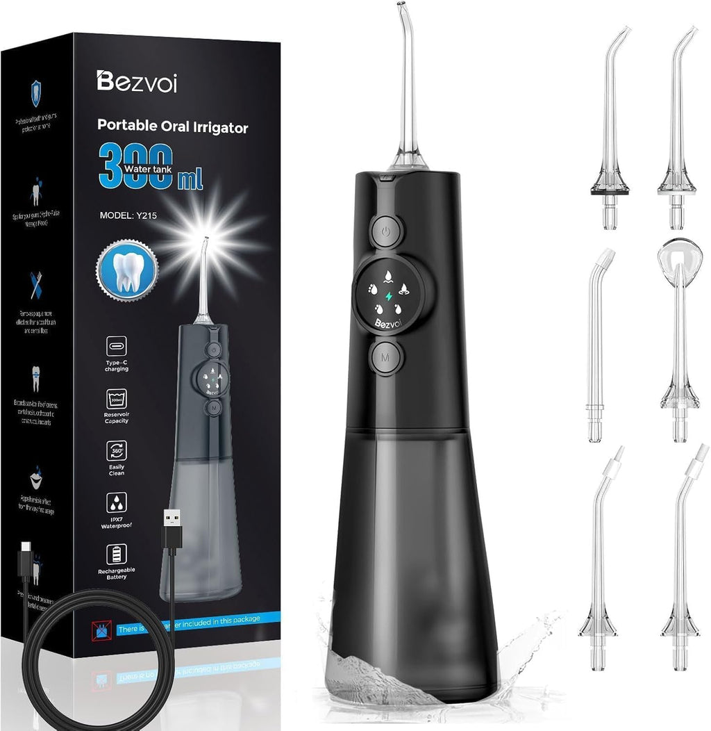 Water Flosser Teeth Pick: 300ML & LED Display 5 Modes Rechargeable Dental Flossers for Braces,Sensitive Gums, Portable Flossing for Teeth Cleaning, IPX7 Waterproof Cordless for Home Travel Use