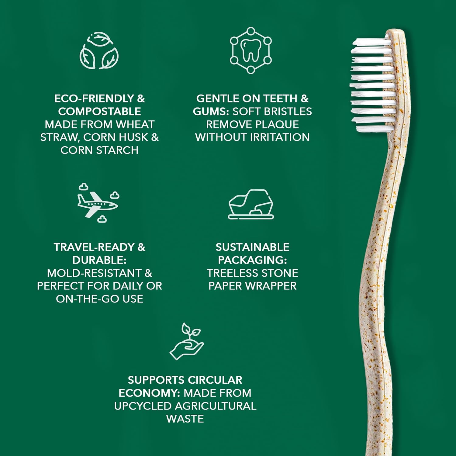 Terra & Co. Gentle Green Toothbrushes – 20-Pack of Plastic-Free Toothbrushes with Soft Bristles for Sensitive Teeth & Gums – Individually Sealed – BPA-Free, Plant-Based, Eco-Friendly & Travel-Ready