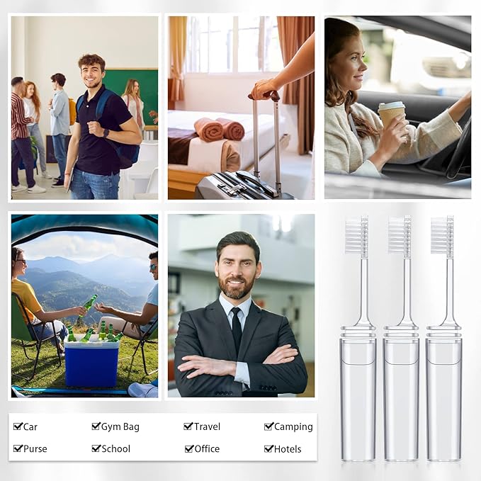 Rtteri 150 Pcs Travel Toothbrush Kit Bulk Folding Tooth Brush with Cover Transparent Potable Travel Size Mini Toothbrush Small Foldable Manual Tooth Brushes for Adult Camping School