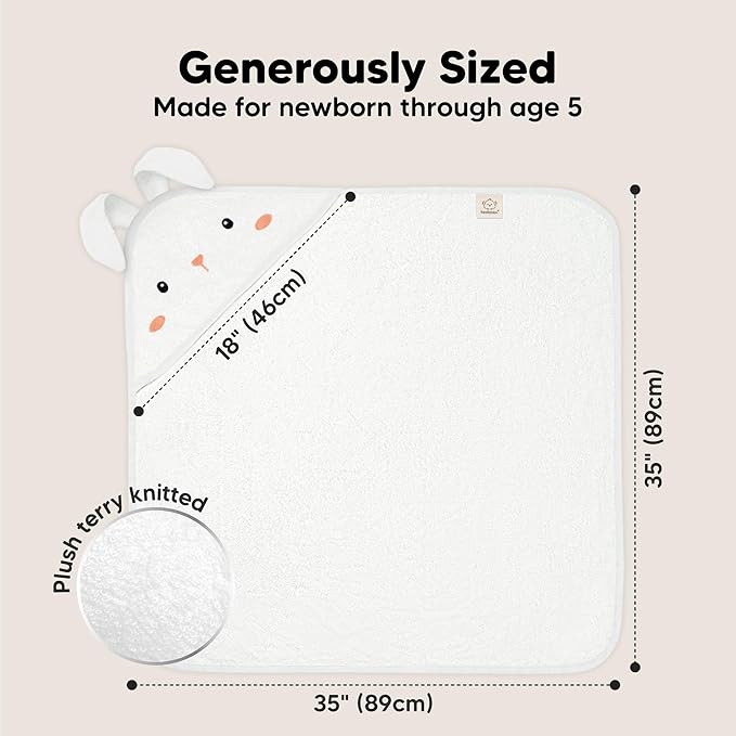 KeaBabies Hooded Baby Towel for Newborn - Viscose Derived from Bamboo Large Baby Bath Towels with Hood for Boys, Girls, Toddler, Extra Absorbent & Soft Newborn Bath Essentials (Bunny, Regular)