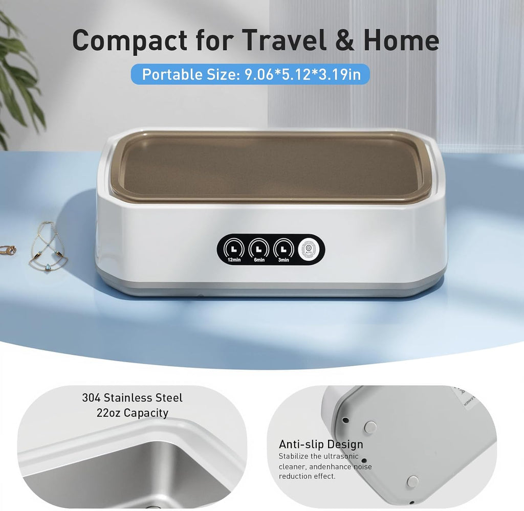 WINTERCRUSH Ultrasonic Retainer Cleaner for Tooth: 50KHz Jewelry Cleaner Deep Cleaning Machine - 650ML Dental Cleaning Pod for Dentures/Mouth Guards/Eyeglasses-3 Timers -Stainless Steel- Pink