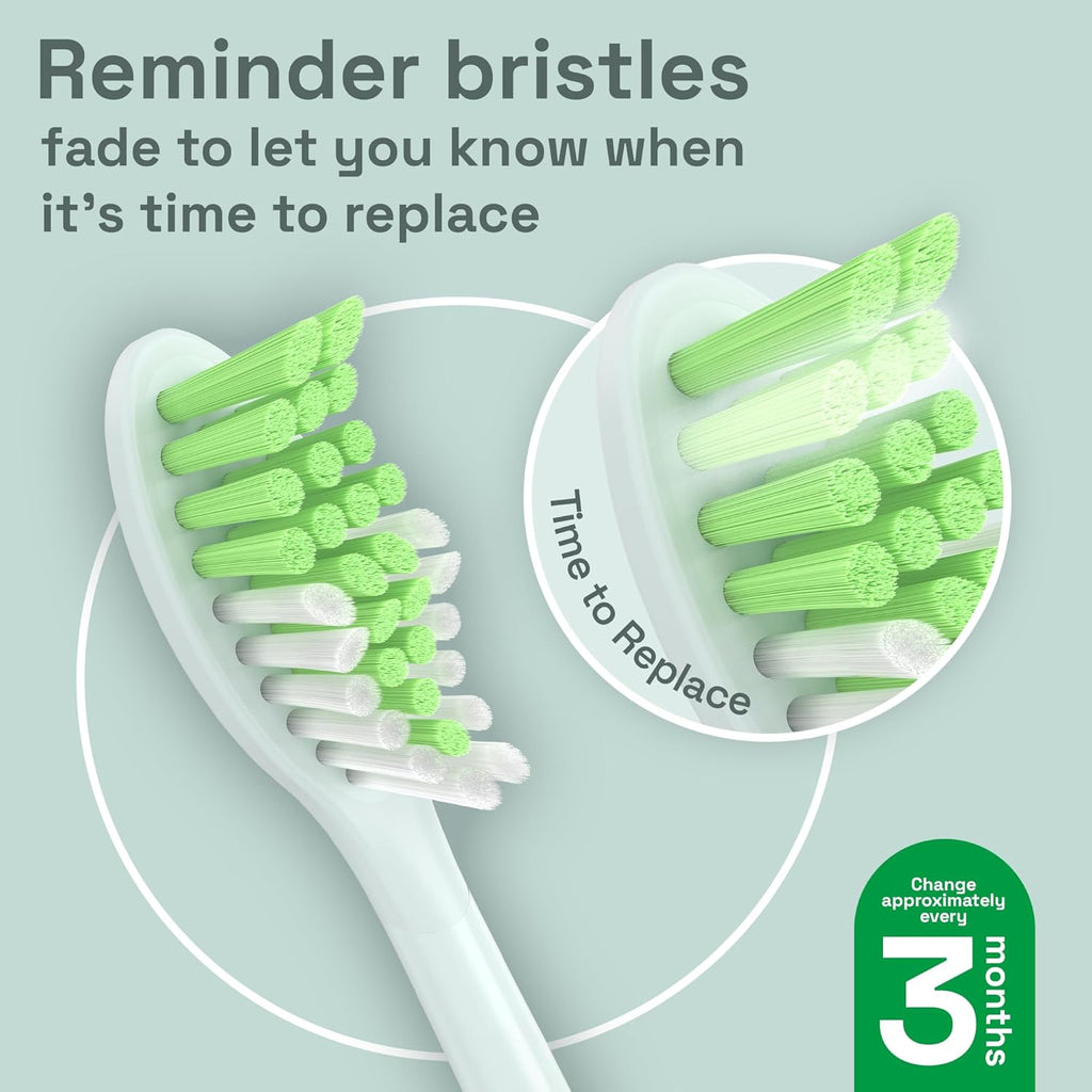 Brushmo Replacement Toothbrush Heads, Compatible with Philips One for Sonicare Electric Toothbrush Handles HY1022, 4 Standard Heads with Tongue Cleaner, Soft Dupont Bristles, BM124m, Mint Light Blue