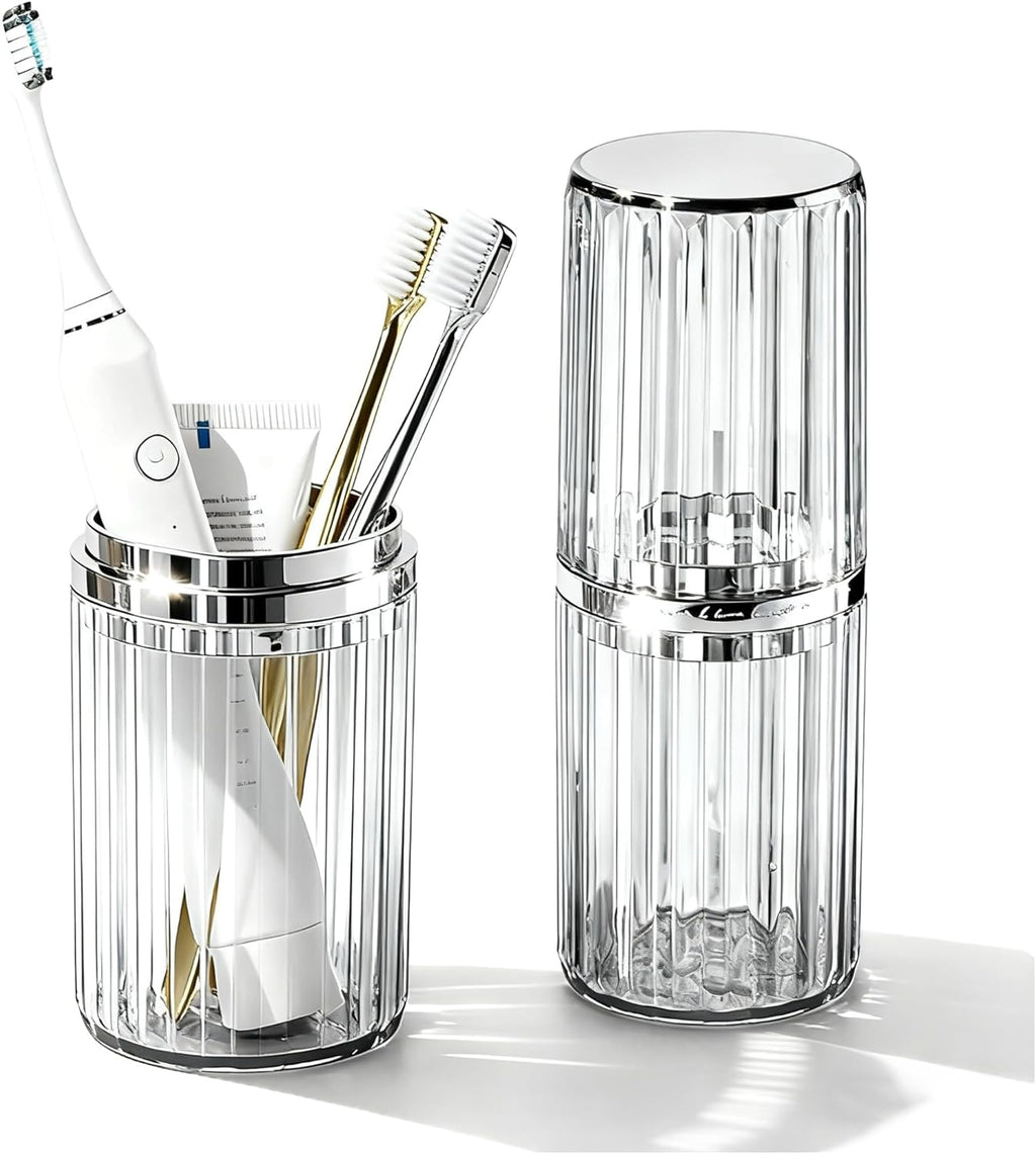 Travel Toothbrush Holders, 2-in-1 Multifunction Dustproof Portable Toothbrush Cup & Toothpaste Storage Container, Toothbrush Case for Traveling Bathroom Camping Business Trip School (Clear)