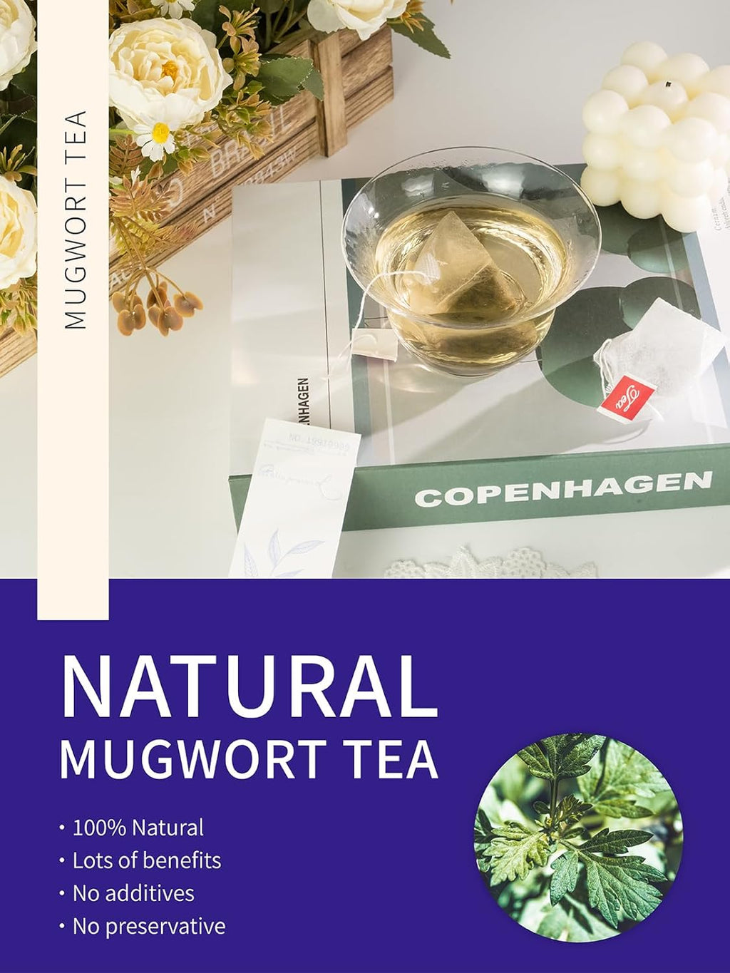 TeeLux Mugwort Tea Bags - Natural Dried Mugwort Herb Tea, Caffeine Free, 40 Tea Bags