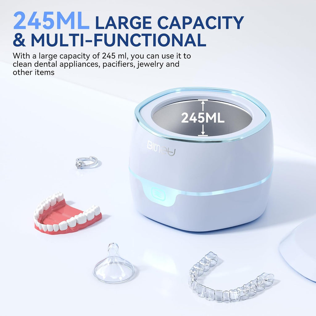 Ultrasonic Retention Cleaner,45kHzRetainer Cleaner Machine for Denture, Mouth Guard, Night Guard, Aligner, Braces, Toothbrush Head & Jewelry,245ML Dental Cleaning Pod