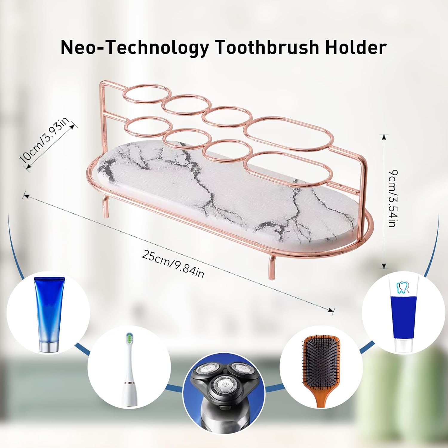 Toothbrush Holders for Bathroom,Metal Toothbrush Organizer with Diatomite Base, Water Absorption Quick Drying Bathroom Organizers and Storage,for Electric Toothbrush,Toothpaste,Razor,Makeup.Golden
