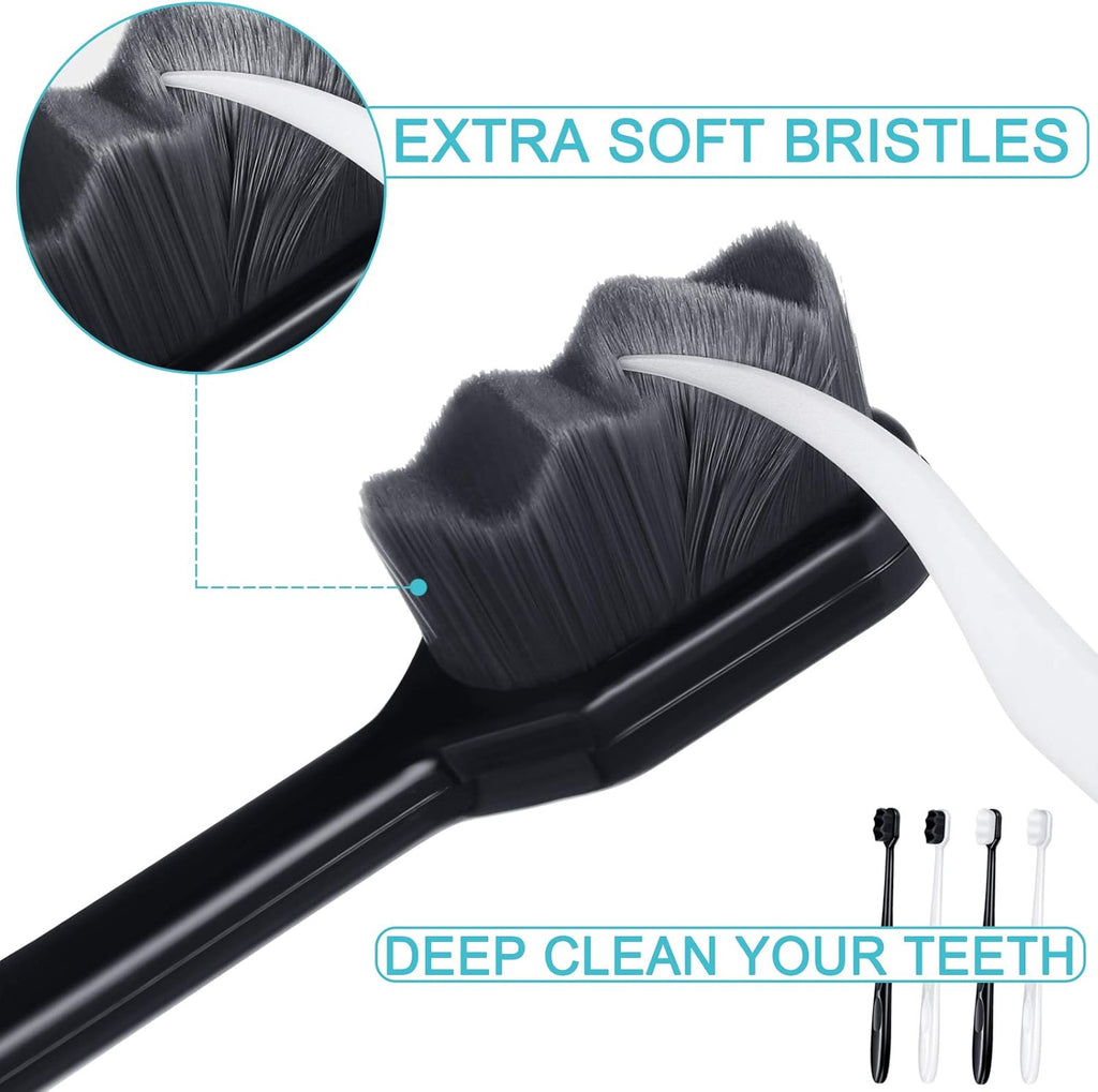 Patelai 20 Pieces Extra Soft Toothbrush Micro Nano 20,000 Bamboo Charcoal Bristles Toothbrush Soft Bristle for Fragile Teeth Oral Gum Recession, Black and White