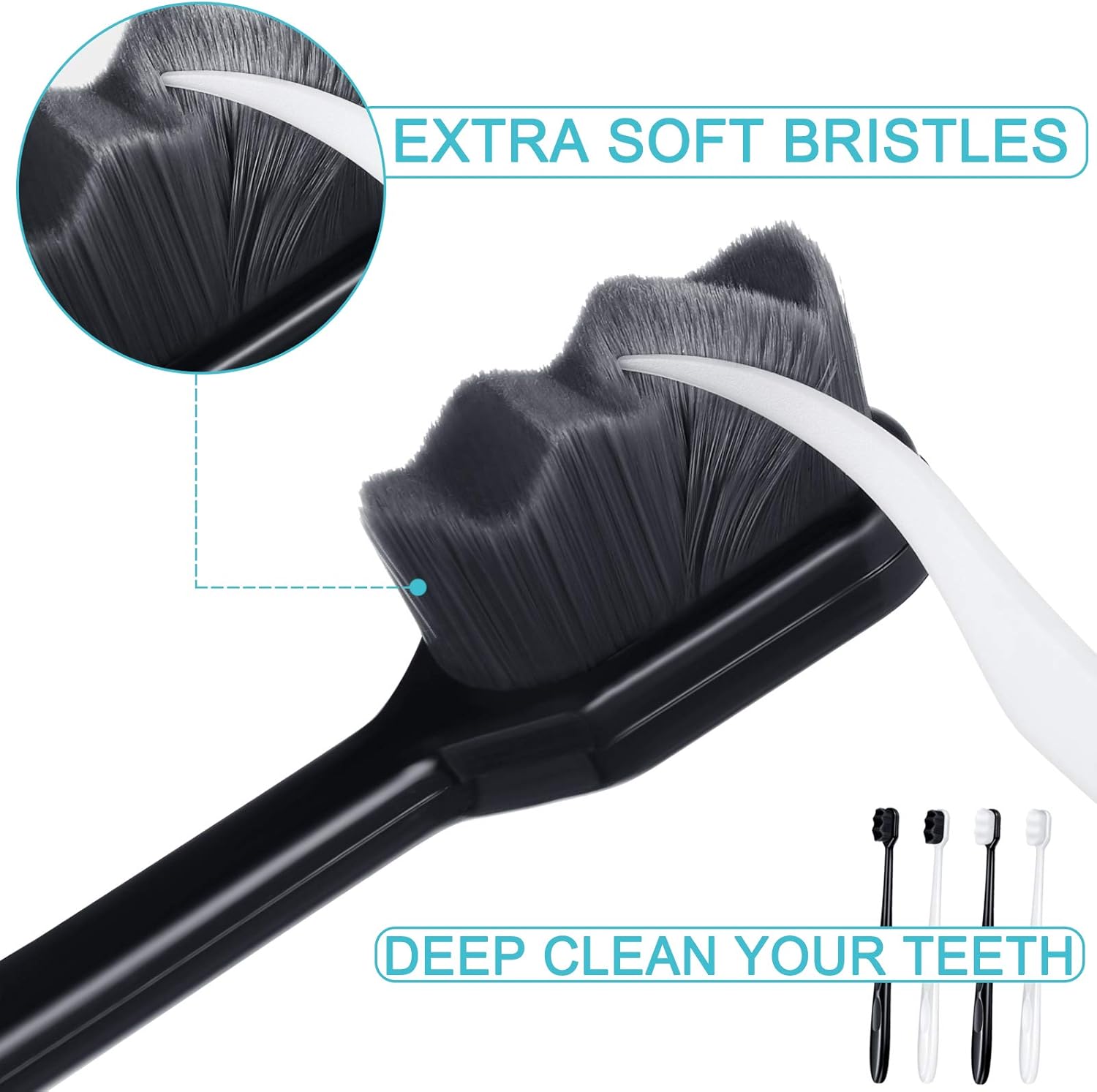 Patelai 20 Pieces Extra Soft Toothbrush Micro Nano 20,000 Bamboo Charcoal Bristles Toothbrush Soft Bristle for Fragile Teeth Oral Gum Recession, Black and White