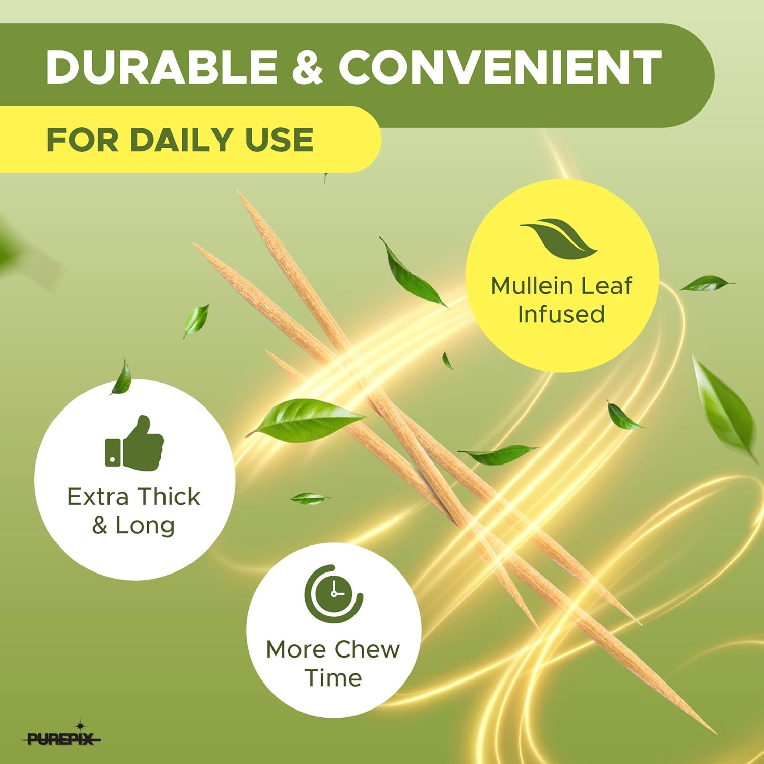 Mullein Pix, Extra Thick Flavored Toothpicks Infused with Mullein Leaf, Natural Quit Smoking Alternative, Lung Cleanse Support, Nicotine Free, Kosher Vegan, Made in The USA (Classic Spearmint 3 Pack)