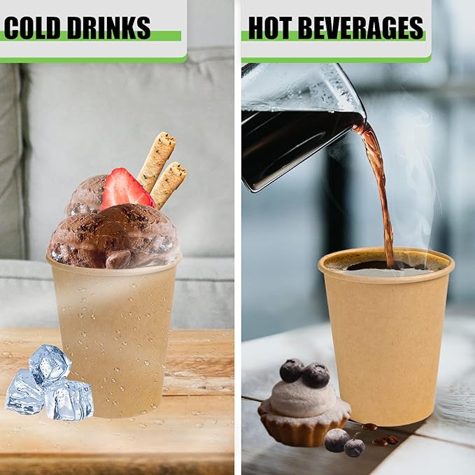 Lamosi 100 Count 12 oz Kraft Paper Cups, Disposable Hot/Cold Paper Coffee Cups, 12 Ounce Beverages Cups, Water Cups for Party Picnic Travel and Events