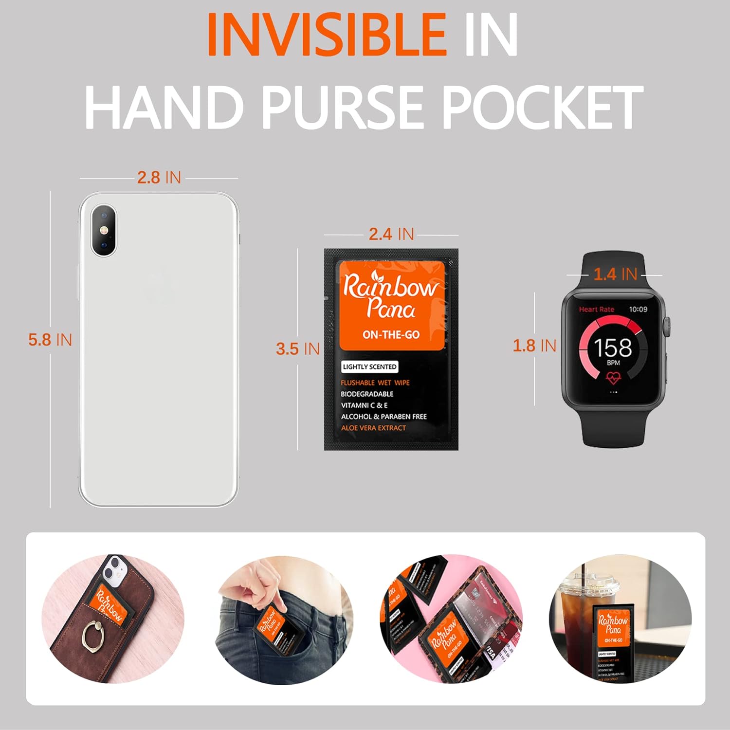 RainbowPana 240 Count Flushable Wipes for Men: ON-THE-GO, Individually Wrapped | Butt Wipes, Travel Wipes | Lightly Scented - Vitamin C, E, Aloe, Plant Extract | Hypoallergenic, Sensitive Skin