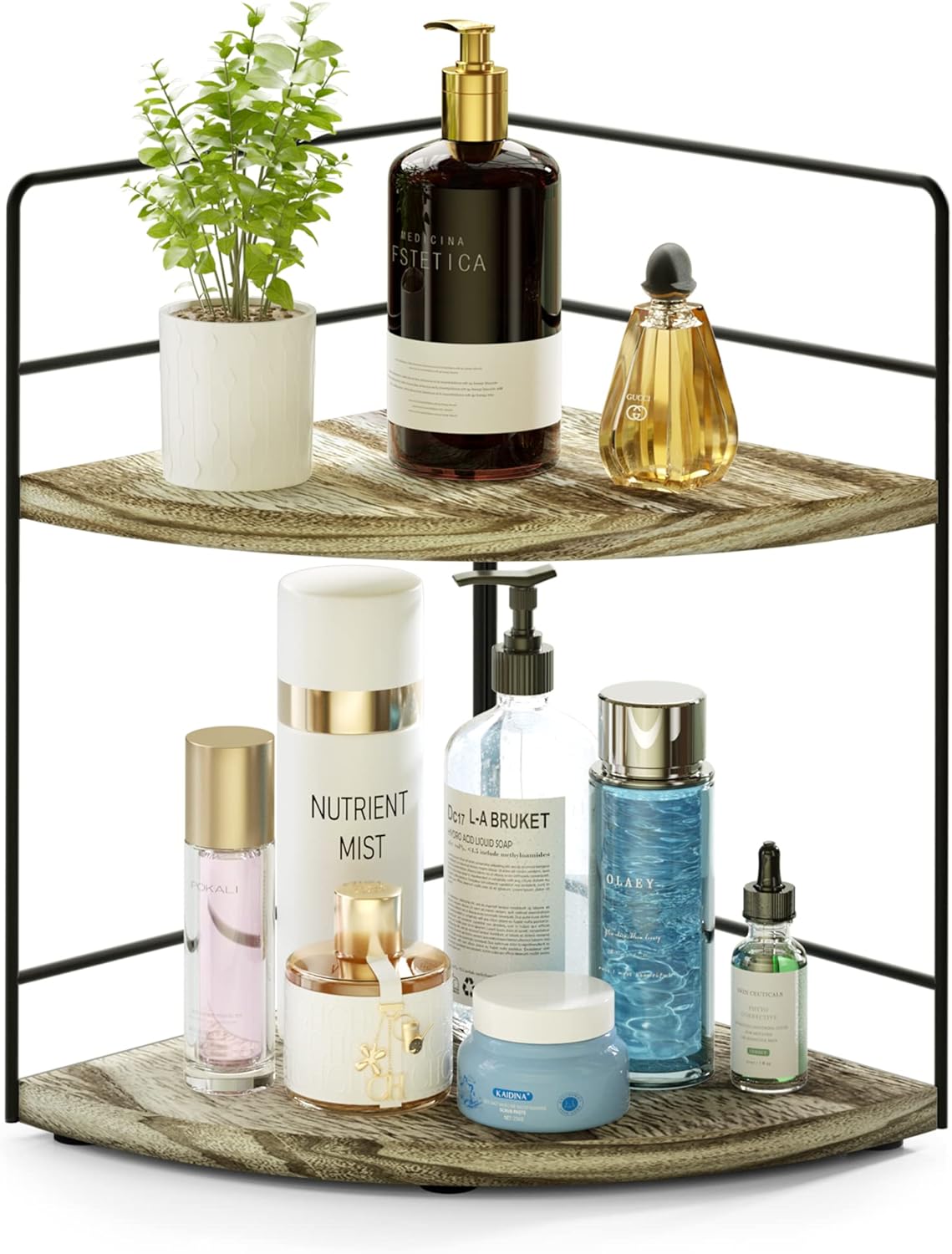ZGO 2-Tier Bathroom Counter Organizer, Corner and Makeup Organizer for Vanity and Kitchen Counter, Wood