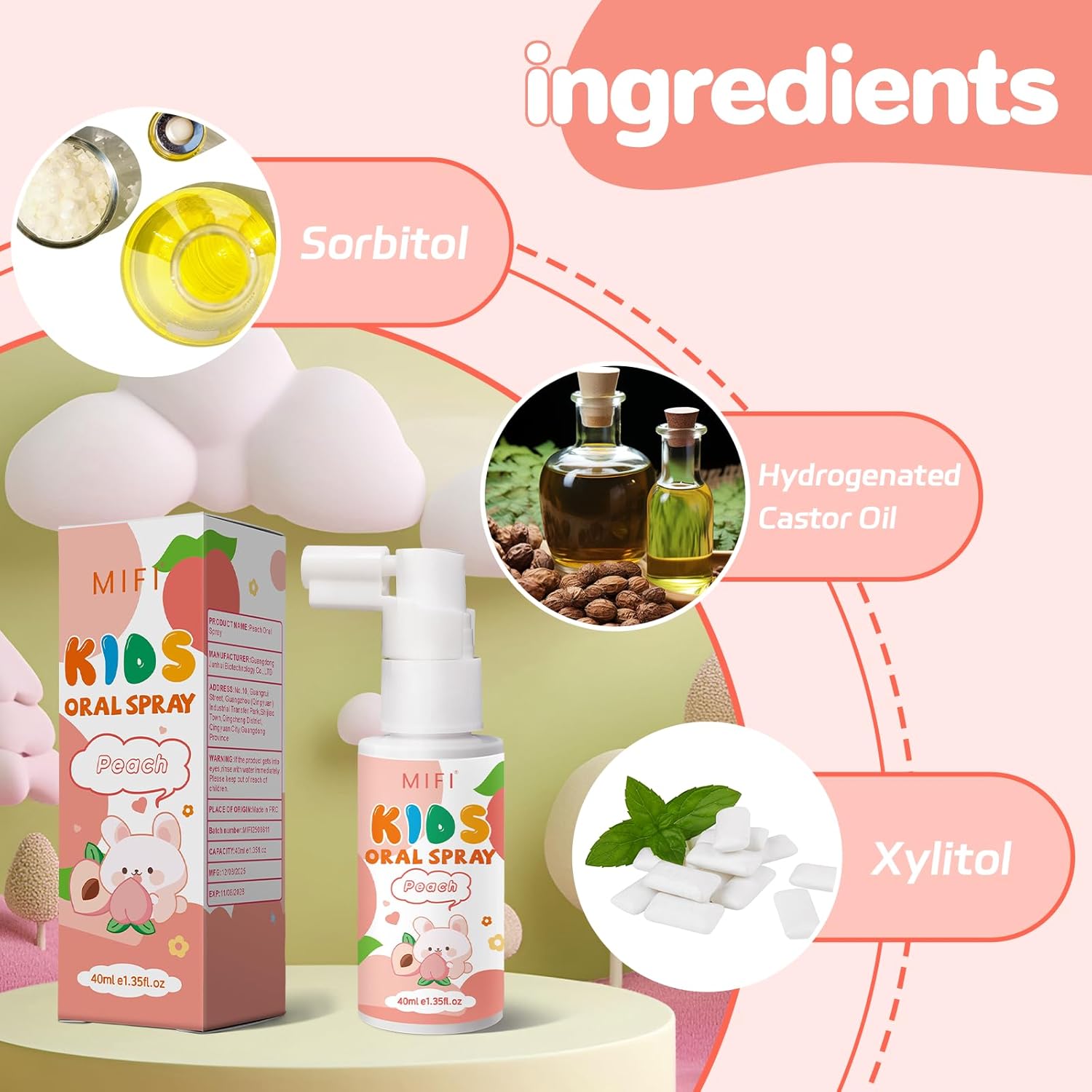 PEGO Kids Oral Spray, Toddler Toothpaste Helper for Fresh Breath,Fruit-Flavored & Portable, for Baby's Daily Oral Care (2Pack, Peach)