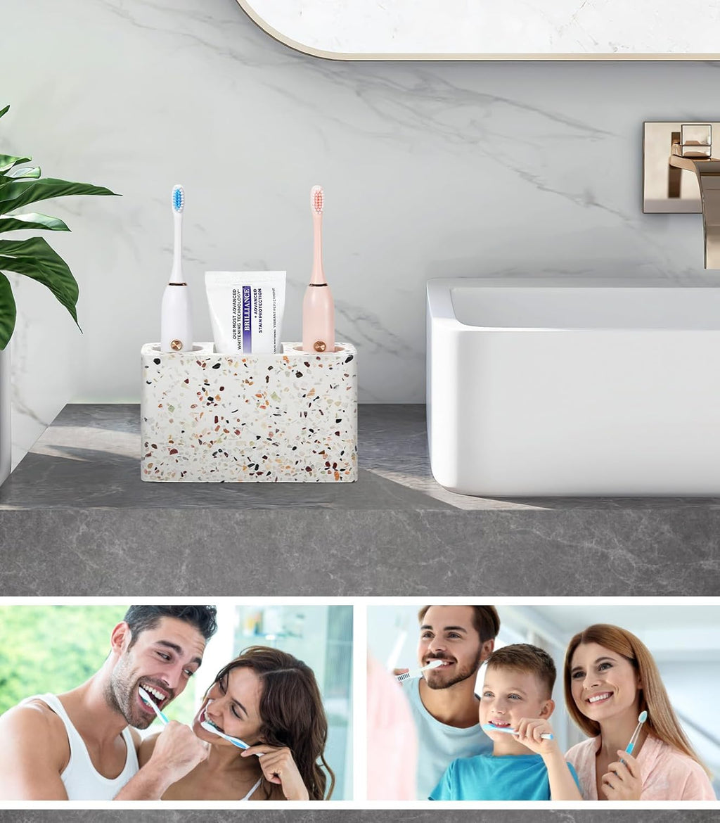 Luxspire Electric Toothbrush Holder, 3 Slots Large Toothbrush Toothpaste Stand, Resin Storage for Bathroom Accessories Vanity Counter Sink Organizer Caddy, Terrazzo