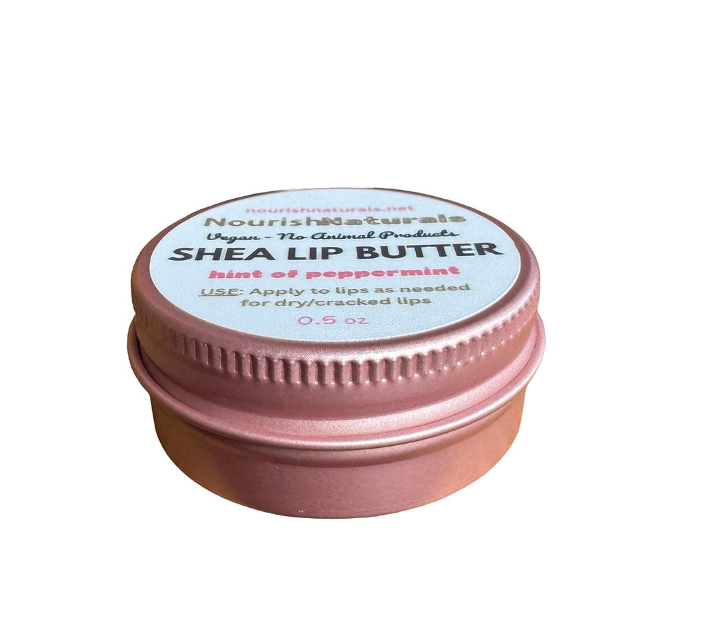Shea Lip Butter - All Natural 4 Ingredient Lip Balm - for dry cracked lips, travel sized, ultra moisturizing vegan lip balm, for long lasting hydration, natural Peppermint scent