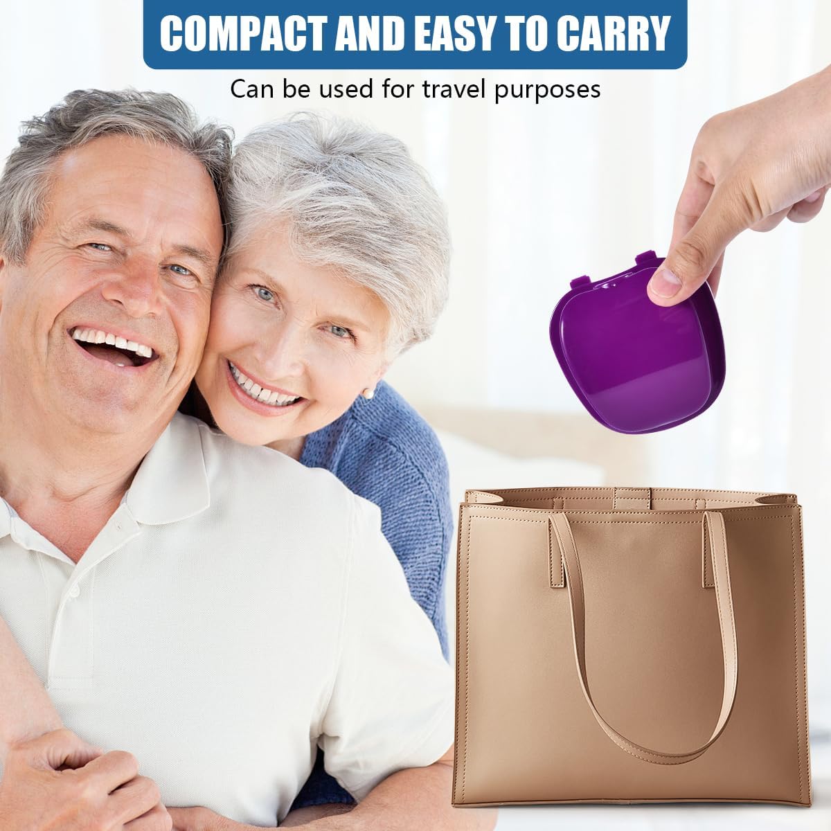 Purple Denture Bath Case Cup Box Holder Storage Soak Container with Strainer Basket for Travel Cleaning