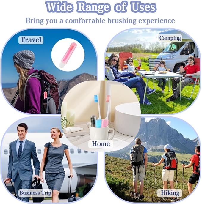 Travel Toothbrush 3Pcs Travel Toothbrush Set Mini Toothbrushes Soft Portable Toothbrushes Travels with Tooth Brush Cover Small Folding Toothbrush Individually Wrapped for Travels Black Blue Pink