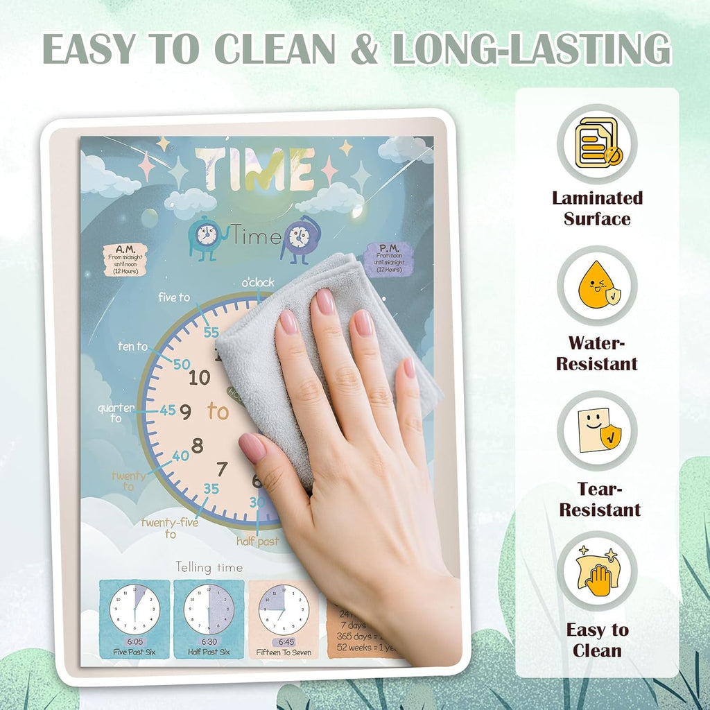 16 Educational Posters for Preschoolers, Laminated PreK Learning Poster Charts for Toddlers 1-3, Learning Wall Charts for Kids’ Bedroom, Playroom, Preschool, Kindergarten and Homeschool (Morandi B)