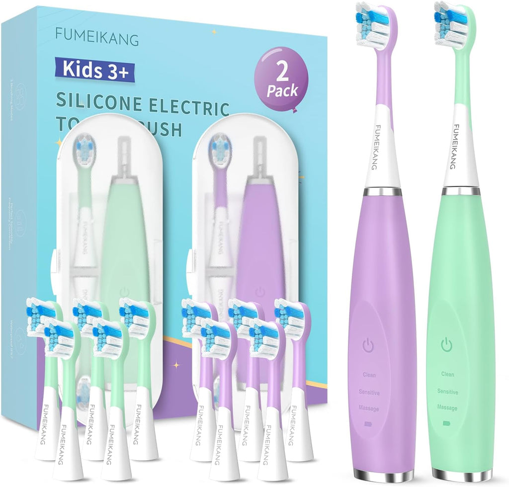 Kids Electric Toothbrushes 2 Pack Smart Sonic Toothbrush for Boys and Girls 3 4 5 6 7 8 9 10 11 12 (Purple+Mint, 2 Pack)