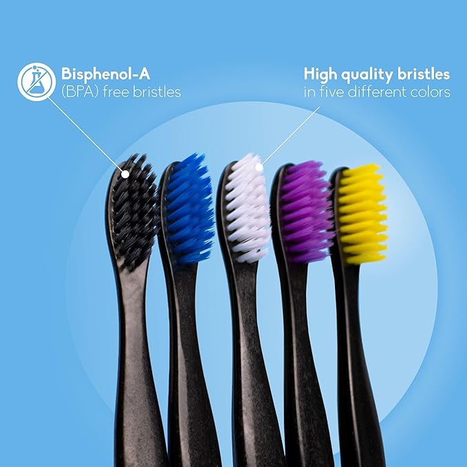 The Humble Co Plant-Based Soft Bristle Toothbrushes, 5 Pack - Manual Tooth Brush Set for Adults - Made with Plant Based Materials & BPA-Free Bristles - Dental Oral Care & Hygiene