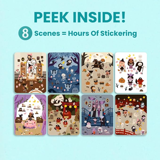 Spooky Village Halloween Stickers for Kids by Cupkin, Toddler Sticker Book, Toys Activity Book, Toddler Travel Essentials, 300+ Halloween Stickers + 8 Sticker Scenes and Coloring Pages