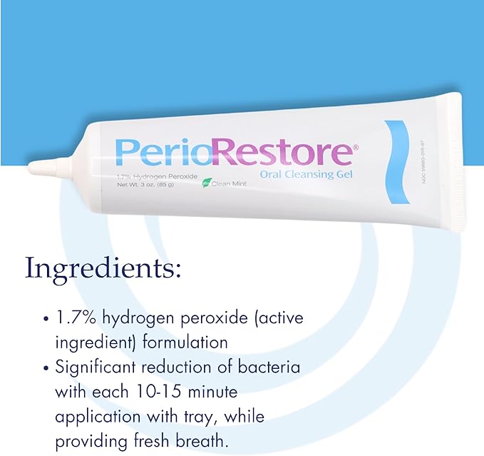 Perio Restore Gel (3 oz) – Mint-Flavored at-Home Periodontal & Teeth Whitening Treatment with 1.7% Hydrogen Peroxide | Includes 2 Application Trays for Easy Use