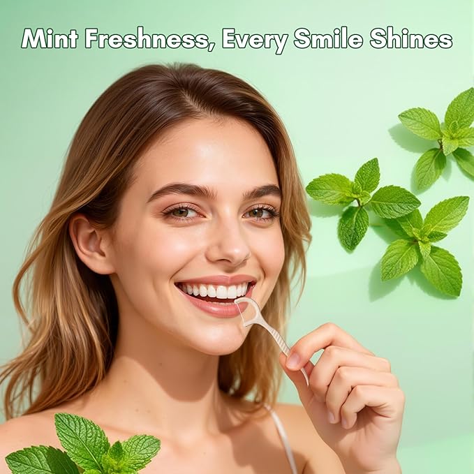 FAMILIFE Eco-Friendly Floss Picks (100Pcs) - Plant Based Dental Floss Picks with Strong Toughness, Natural Tooth Picks Flossers for Adults Daily Oral Cleaning & Gentle Gum Care, Mint Flavor
