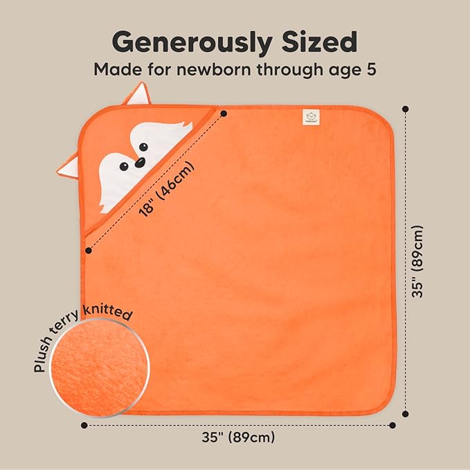 KeaBabies Hooded Baby Towel for Newborn - Viscose Derived from Bamboo Large Baby Bath Towels with Hood for Boys, Girls, Toddler, Extra Absorbent & Soft Newborn Bath Essentials (Fox, Regular)