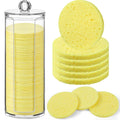 Sieral 120pcs Compressed Facial Sponges Disposable Natural Face Sponges Round Soft Pads with Container for Washing Face Cleansing Exfoliating Esthetician Makeup Removal Travel(Lemon Yellow)