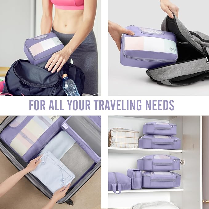 Veken 8 Set Packing Cubes for Travel Essentials, Suitcase Organizer Bags in 4 Sizes, Carry-On Luggage Accessories with Large Laundry & Hanging Toiletry Bag, Must-Have for Airplane, Road Trip & Camping
