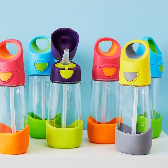 b.box 20oz Tritan Kids Water Bottle –Toddler Drink Bottle with Straw for School, Daycare, Travel w/Easy-Grip Triangular Design, Leak Proof Lid & Handle, BPA Free, Dishwasher Safe (Ocean Breeze)