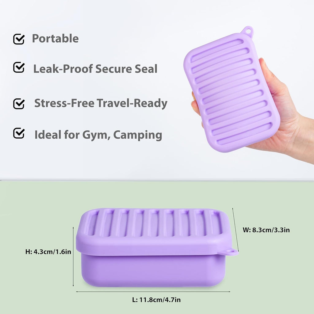 Portable Leakproof Travel Soap Case, Silicone Travel Soap Case, Compact Soap Holder with Drainage Layer, Travel Soap Holder for Camping, Gym, Outdoor (Light-Purple)