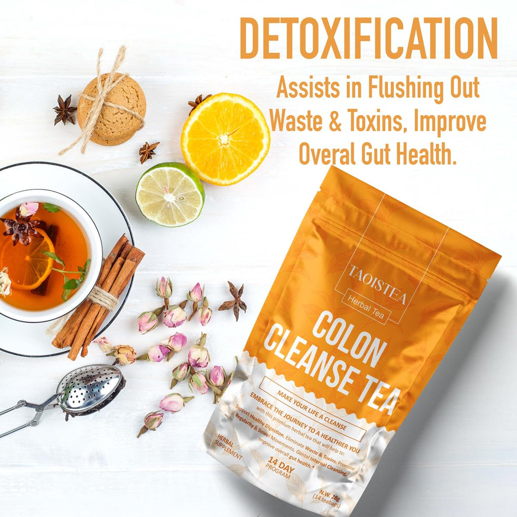 TAOISTEA Colon Cleanse Tea, Herbal Tea Blend with Senna, Peppermint, Dandelion Aloe Vera, Improve Digestive Health and Gental Gut Cleanse - 14 Bags
