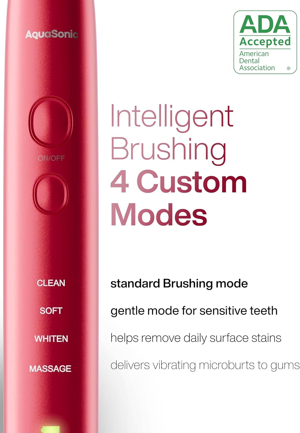 Aquasonic Vibe Series Ultra-Whitening Toothbrush – ADA Accepted Electric Toothbrush - 8 Brush Heads & Travel Case – 40,000 VPM Motor & Wireless Charging - 4 Modes w Smart Timer – Ruby