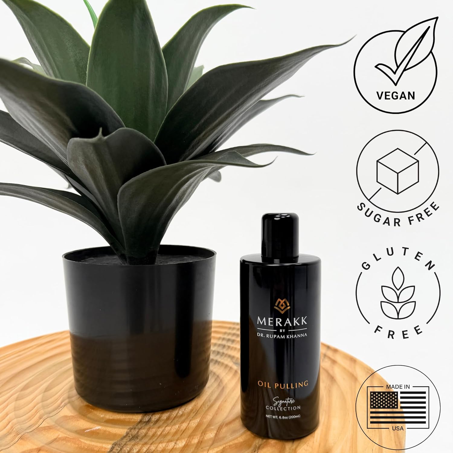 Merakk Coconut Oil Pulling Whitening Mouthwash for Teeth & Gums | Doctor Formulated | Natural Ayurvedic Oil, Clove & Grape Seed Oil - Oral Rinse - 6.8oz