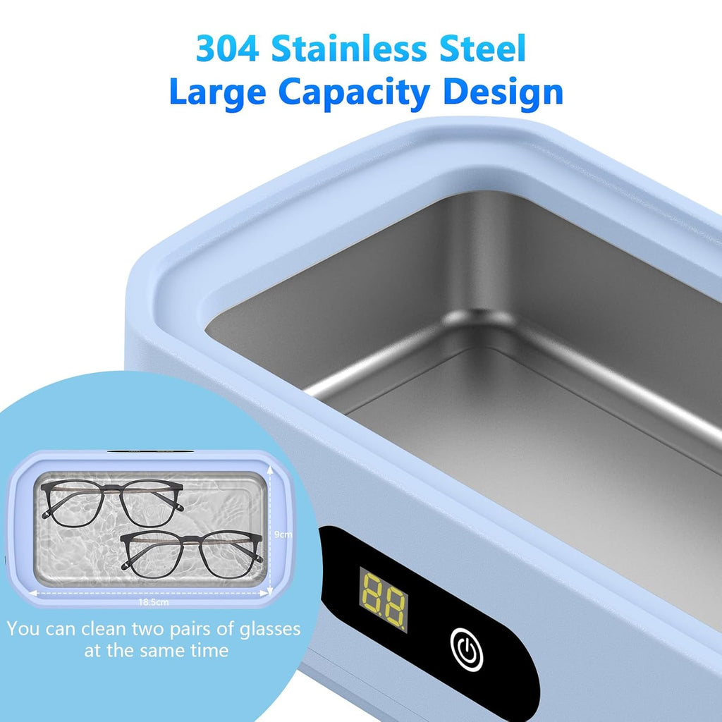 2025 Upgrade Large Capacity Ultrasonic Cleaner, 50Khz Ultrasonic Cleaner Machine with 5 Modes Timer for Glasses Dentures-304 Stainless Steel Tank, Blue